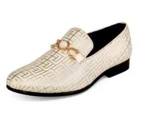Amali Kazimar Cream Men's Gold Slip On Loafers