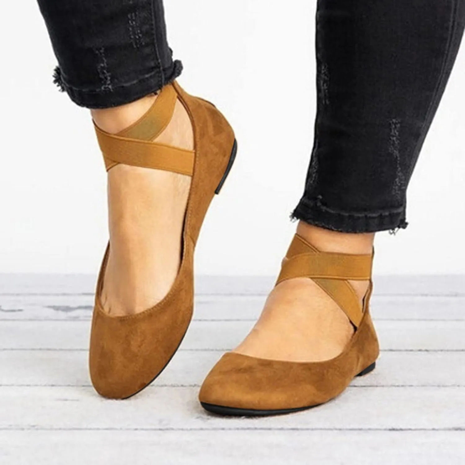 AMDBEL Flats Shoes Women Dressy Comfortable Women Pointed Toe Single Shoes Suede Flock Casual Buckle Strap Loafers Shoes