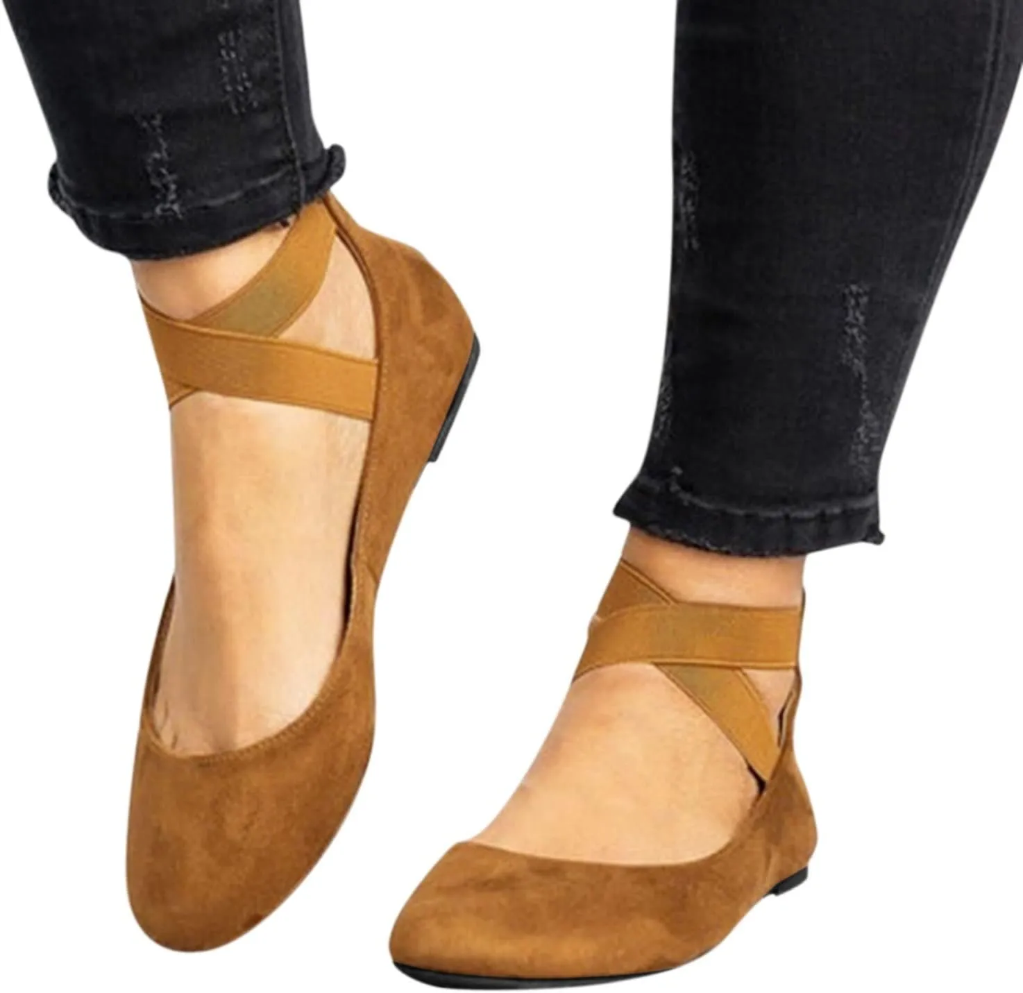 AMDBEL Flats Shoes Women Dressy Comfortable Women Pointed Toe Single Shoes Suede Flock Casual Buckle Strap Loafers Shoes