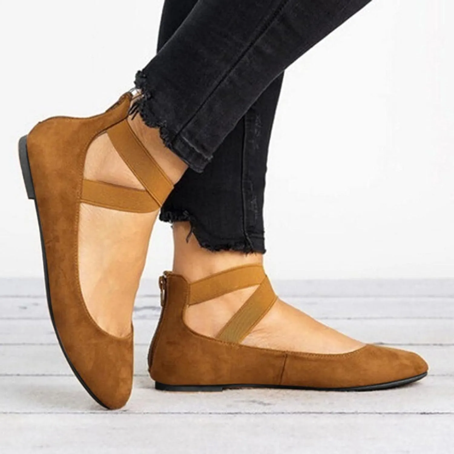 AMDBEL Flats Shoes Women Dressy Comfortable Women Pointed Toe Single Shoes Suede Flock Casual Buckle Strap Loafers Shoes