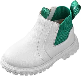 Ankle Boots for Girls Boys Comfortable Slip on Lug Sole Short Booties Side Zip Chunky Low Heel Winter Casual Shoes