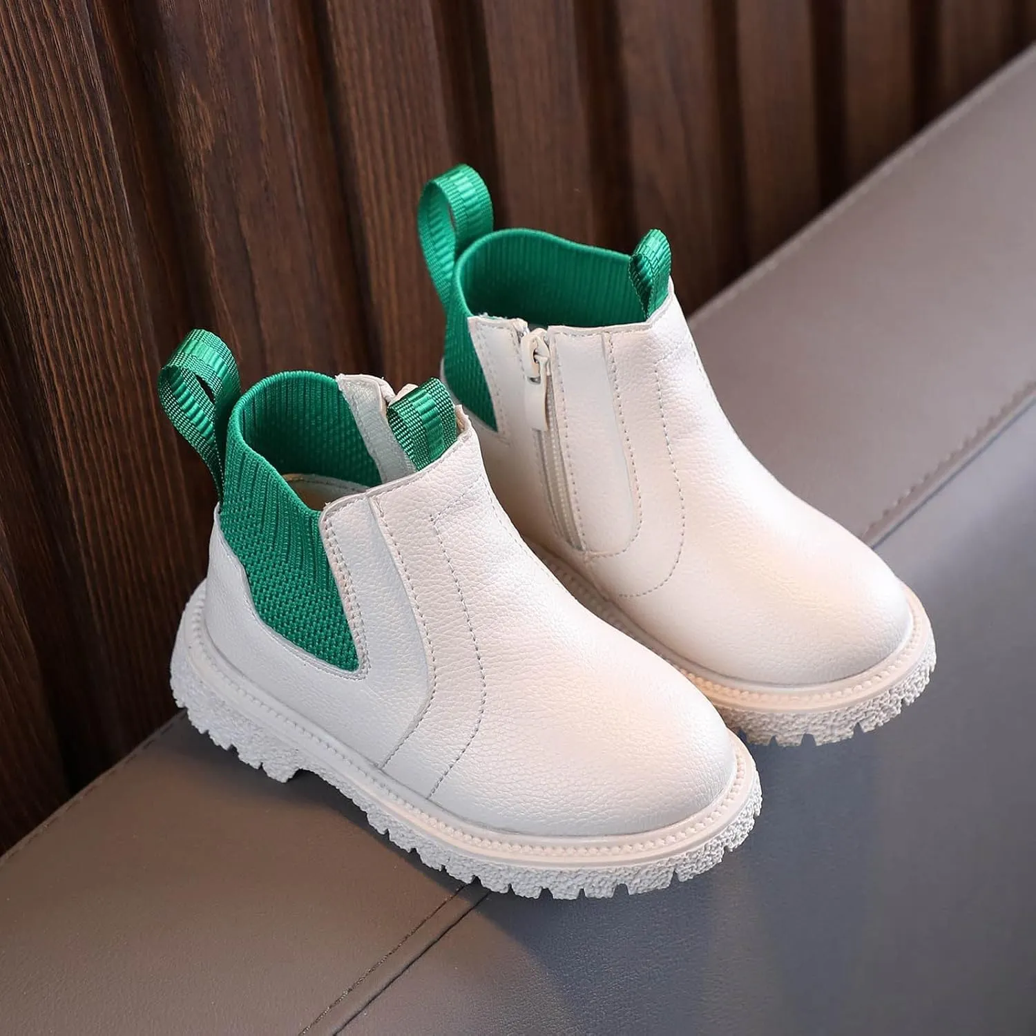 Ankle Boots for Girls Boys Comfortable Slip on Lug Sole Short Booties Side Zip Chunky Low Heel Winter Casual Shoes