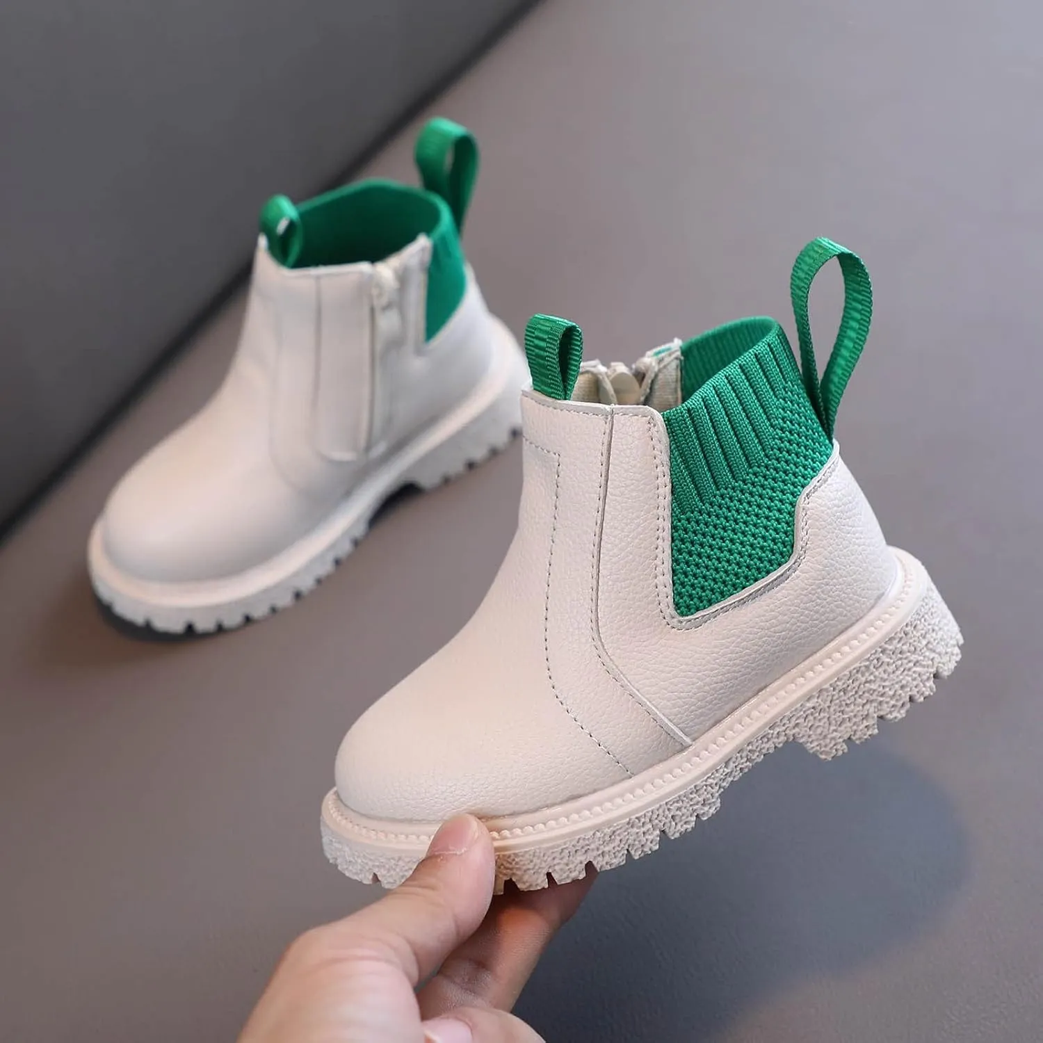 Ankle Boots for Girls Boys Comfortable Slip on Lug Sole Short Booties Side Zip Chunky Low Heel Winter Casual Shoes