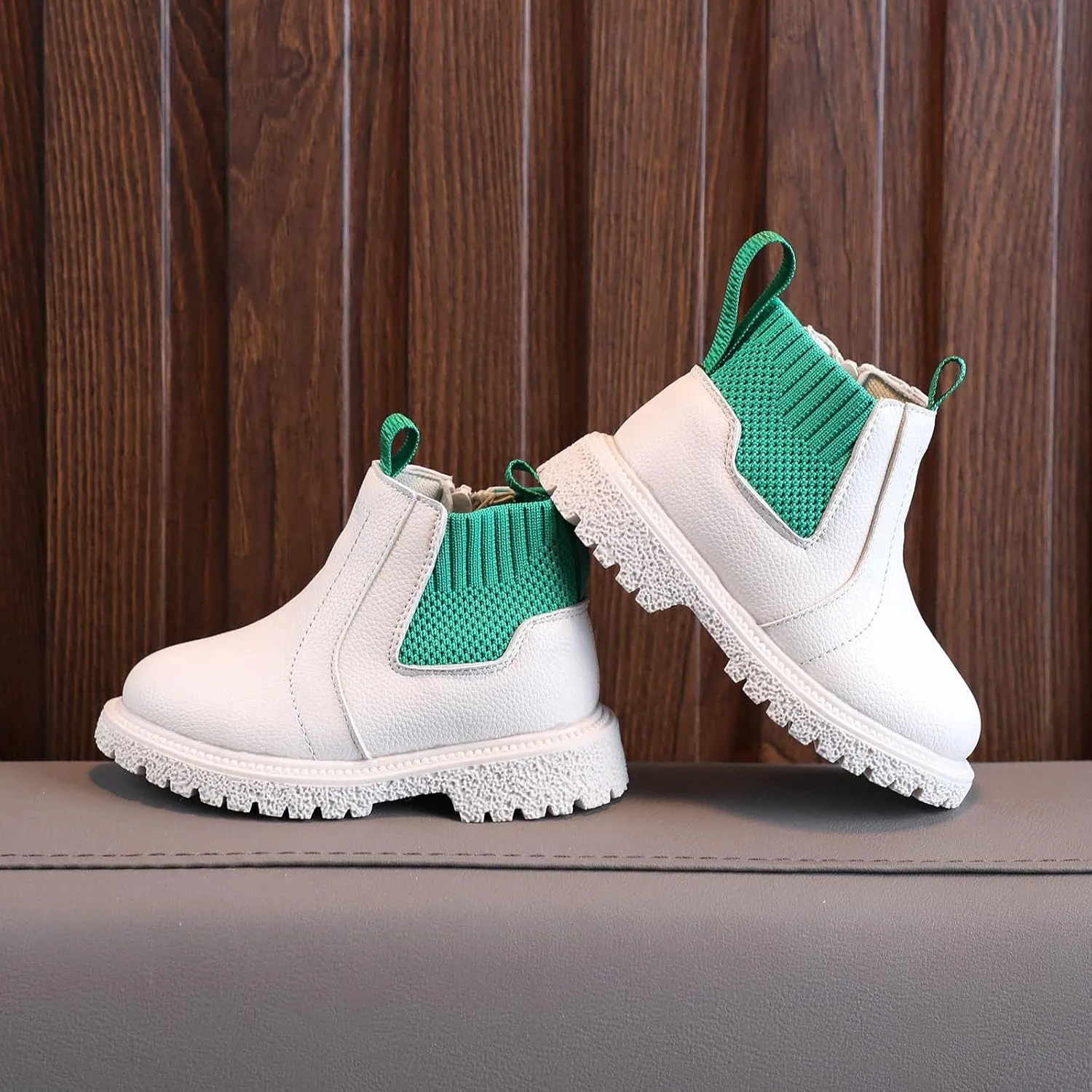 Ankle Boots for Girls Boys Comfortable Slip on Lug Sole Short Booties Side Zip Chunky Low Heel Winter Casual Shoes