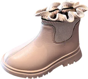 Ankle Boots for Girls Ruffle Side Zip Slip On Casual Short Booties Lug Sole Chunky Low Heel Short Dress Boot Shoes