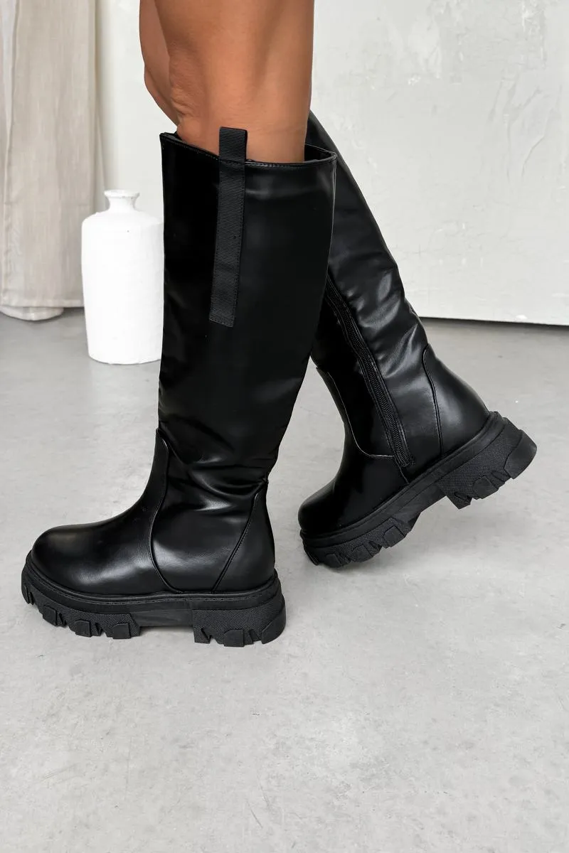 CARSON Chunky Knee High Boots - Black PU