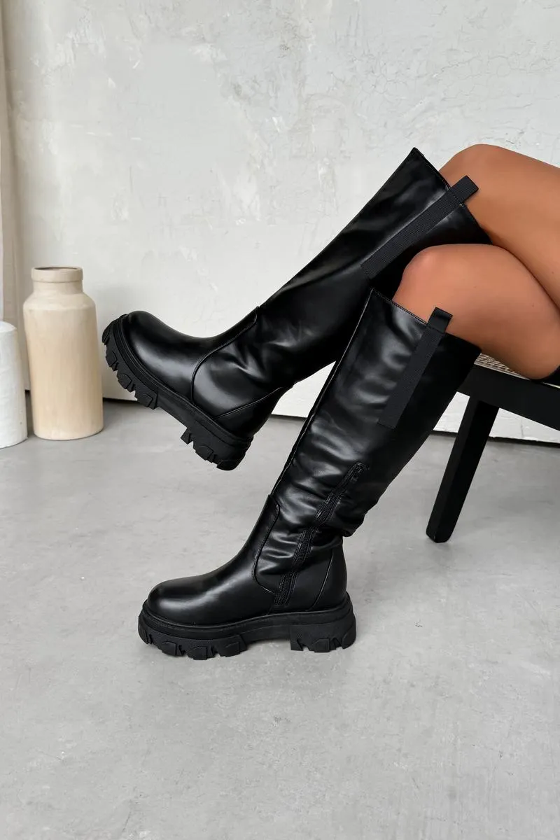 CARSON Chunky Knee High Boots - Black PU