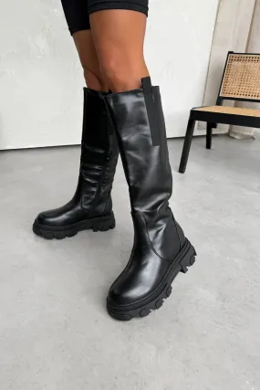 CARSON Chunky Knee High Boots - Black PU