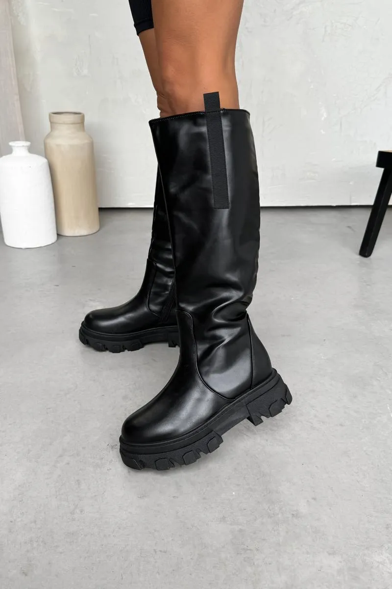 CARSON Chunky Knee High Boots - Black PU