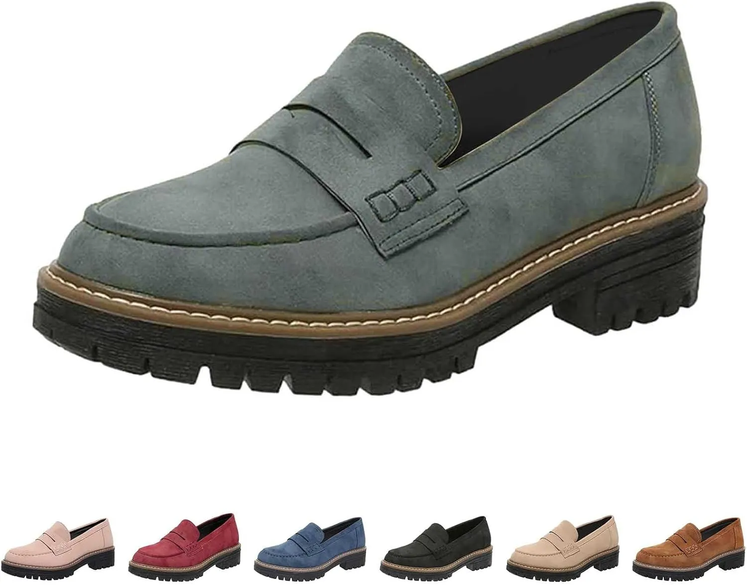 Chunky Loafers Women Wide Slip On Shoes Comfortable Platform Loafers Leather Lug Sole Loafers Casual Penny Loafers
