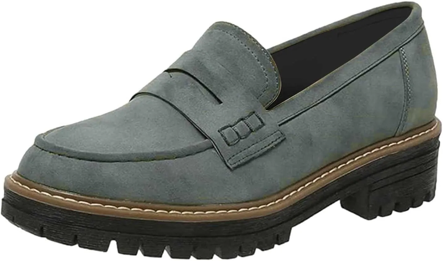 Chunky Loafers Women Wide Slip On Shoes Comfortable Platform Loafers Leather Lug Sole Loafers Casual Penny Loafers
