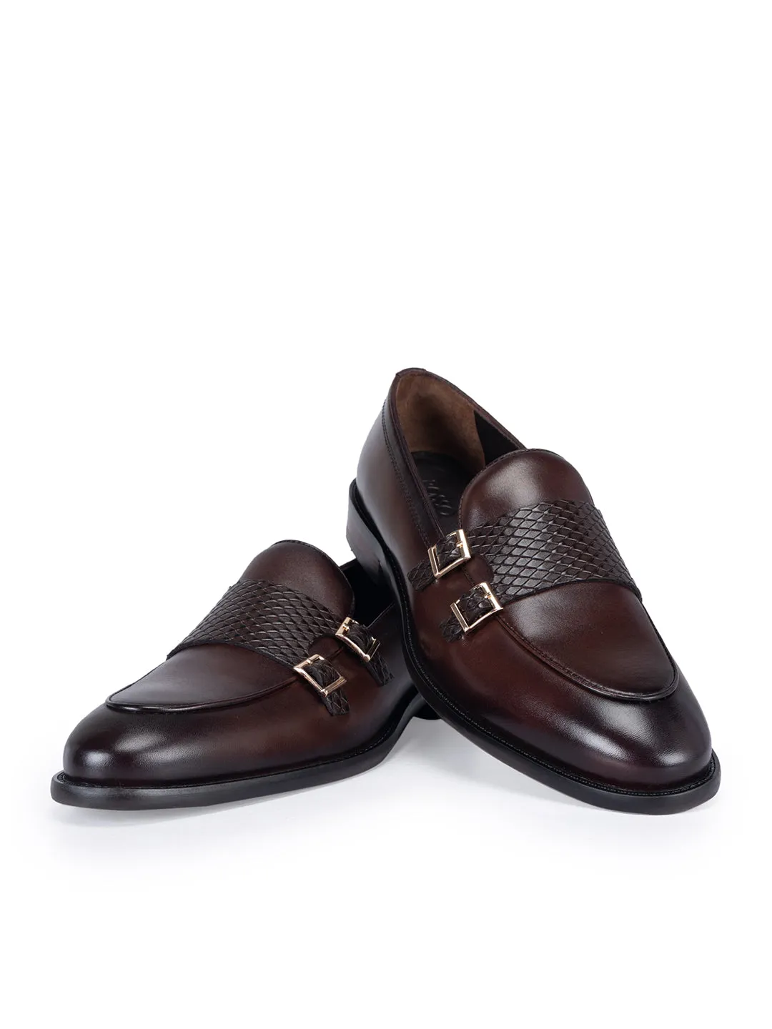 Coffee Textured Leather Monk Straps