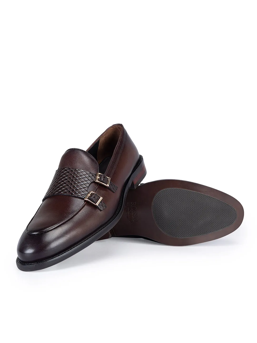 Coffee Textured Leather Monk Straps