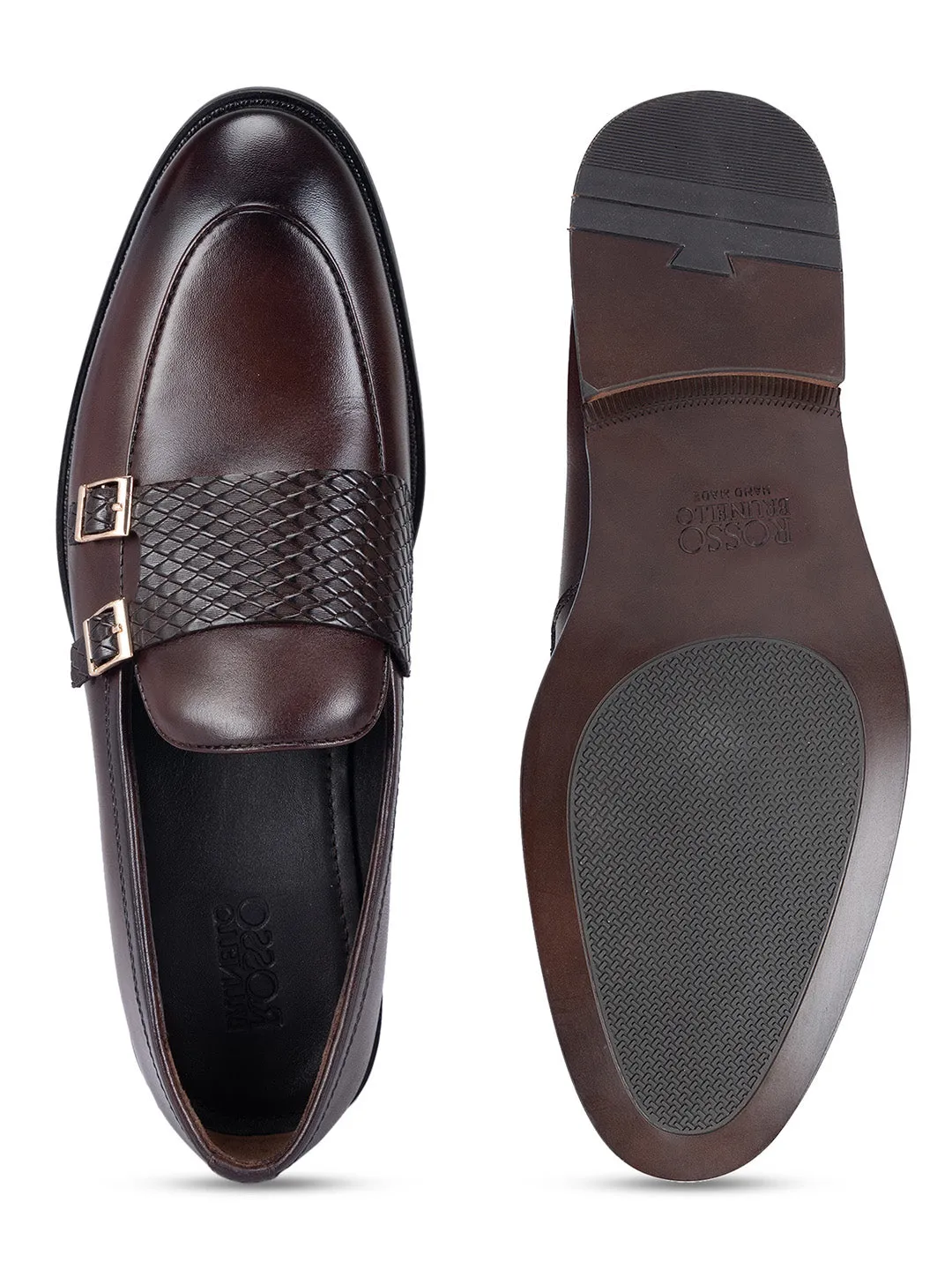Coffee Textured Leather Monk Straps