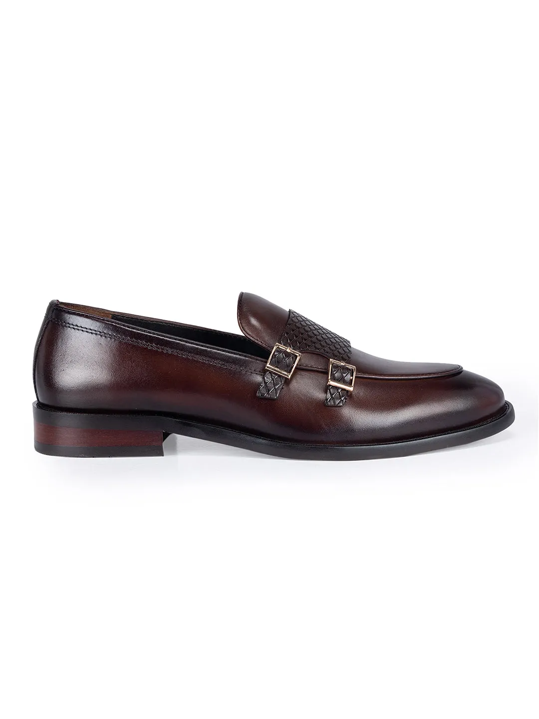 Coffee Textured Leather Monk Straps