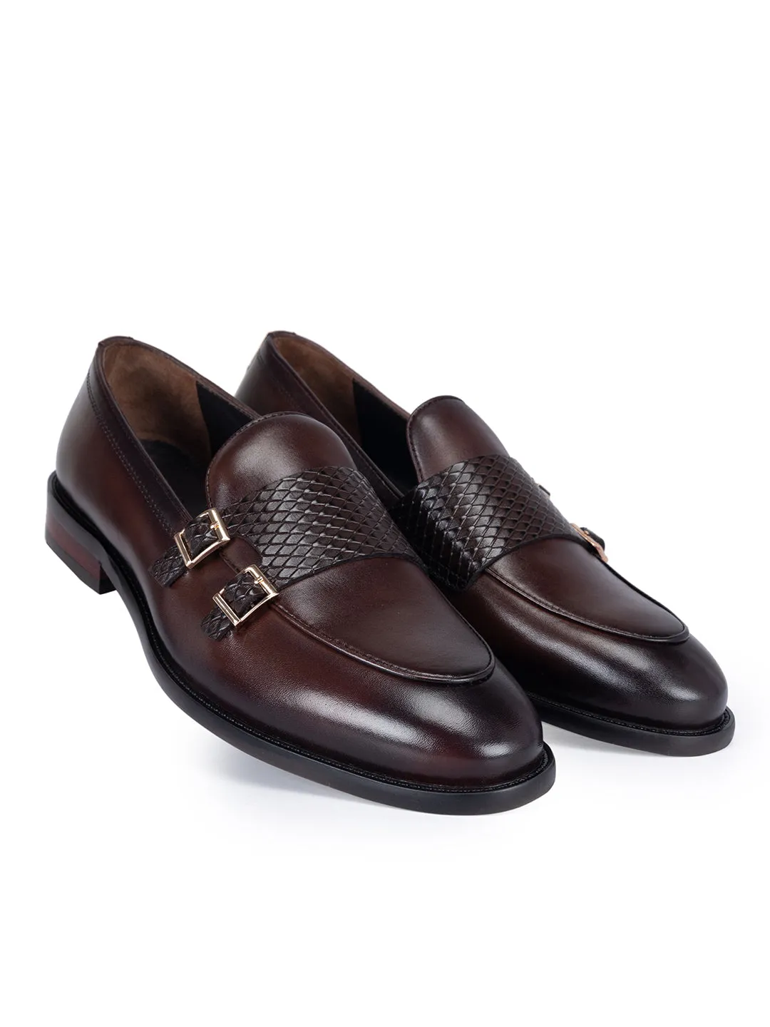 Coffee Textured Leather Monk Straps