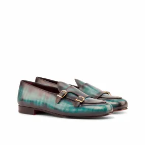 DapperFam Rialto in Turquoise Men's Hand-Painted Patina Monk Slipper