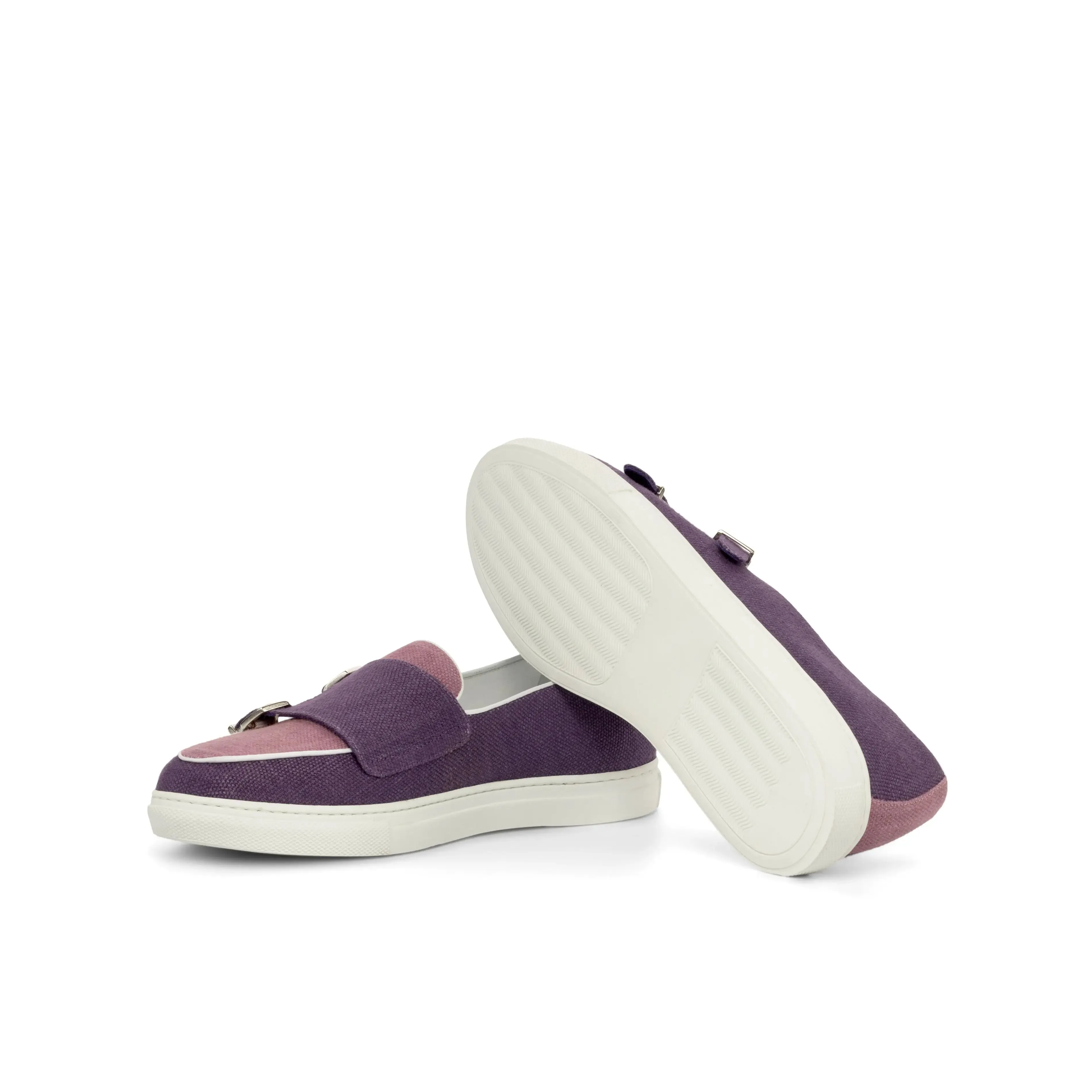 DapperFam Riviera in Purple / Plum Men's Linen Monk Sneaker