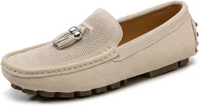 Easy to Put and Remove. Loafer Shoes for Men Genuine Leather Stitching Details Round Toe Tassel Suede Vamp Perforated Resistant Anti-Slip Flat Heel Outdoor Slip on for All Occasions