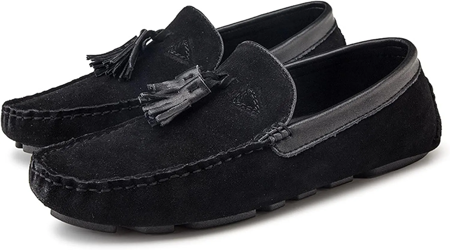 Easy to Put and Remove Smoking Loafer for Men Tassel Genuine Leather Suede Vamp Round Toe Stitching Details Comfortable Flat Heel Flexible Soft Resistant Walking Slip On for All Occasions