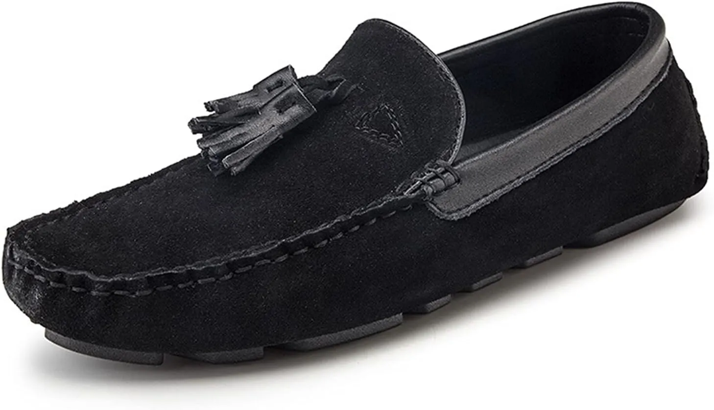 Easy to Put and Remove Smoking Loafer for Men Tassel Genuine Leather Suede Vamp Round Toe Stitching Details Comfortable Flat Heel Flexible Soft Resistant Walking Slip On for All Occasions