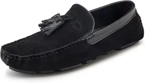 Easy to Put and Remove Smoking Loafer for Men Tassel Genuine Leather Suede Vamp Round Toe Stitching Details Comfortable Flat Heel Flexible Soft Resistant Walking Slip On for All Occasions
