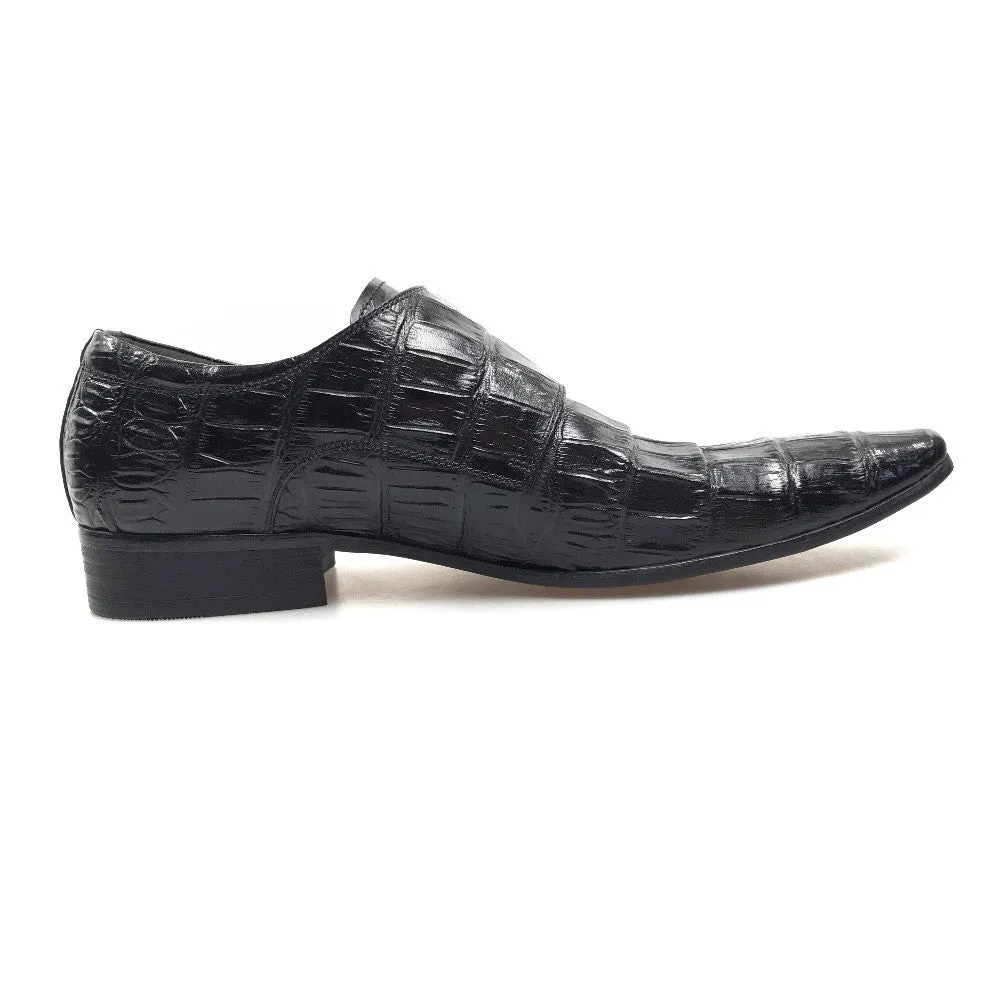 Exotic Pointed Toe Croco Pattern Double Monk Strap Men Shoes