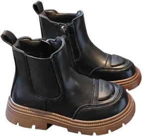 Girl Boots Kids Ankle Boots Chunky Low Heel Booties Western Walking Shoes Combat Ankle Work Boots with Zipper