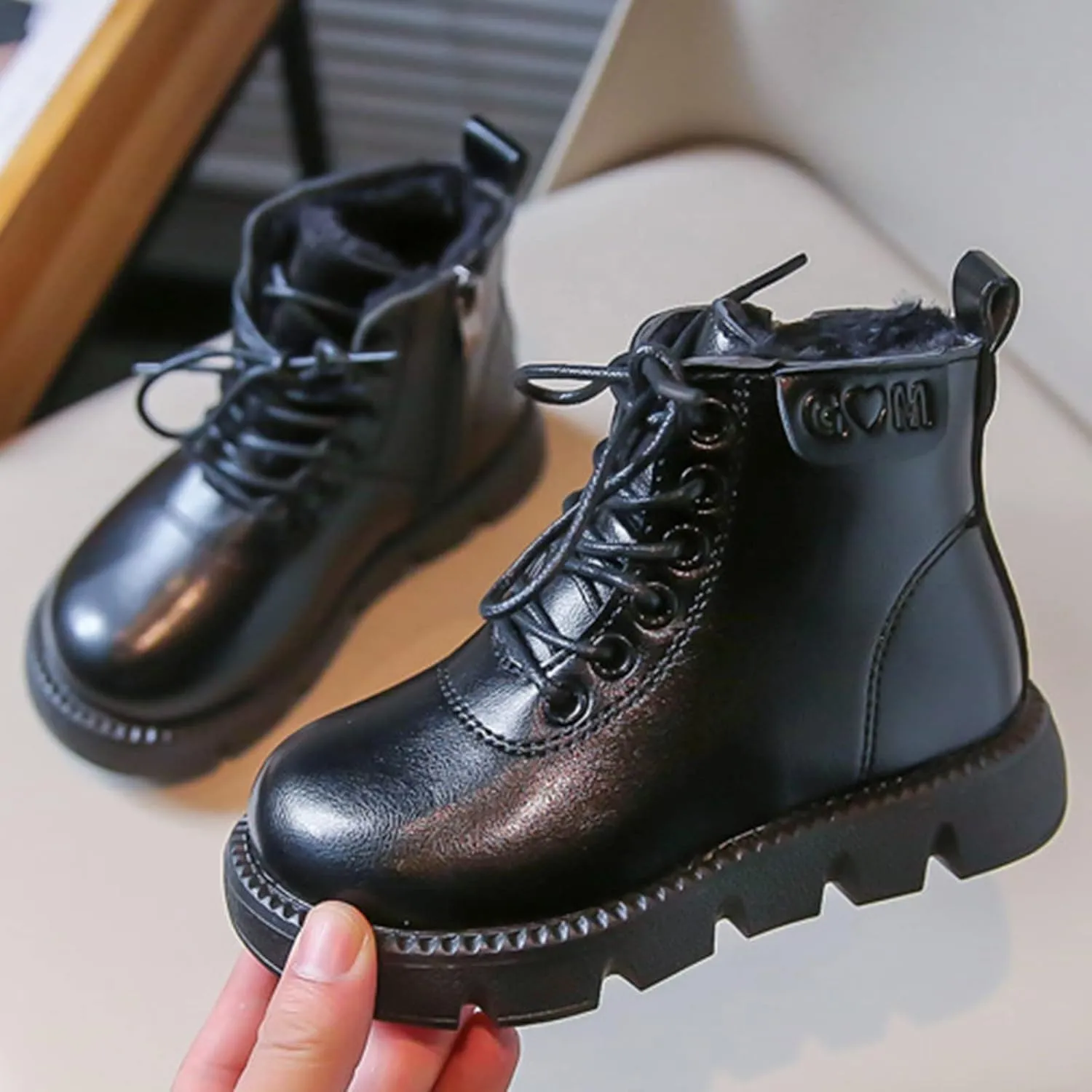 Girls Fuzzy Warm Winter Short Boots Lace up Furry Faux Fur Lining Bootie Shoes Classic Casual Walking Work Boots