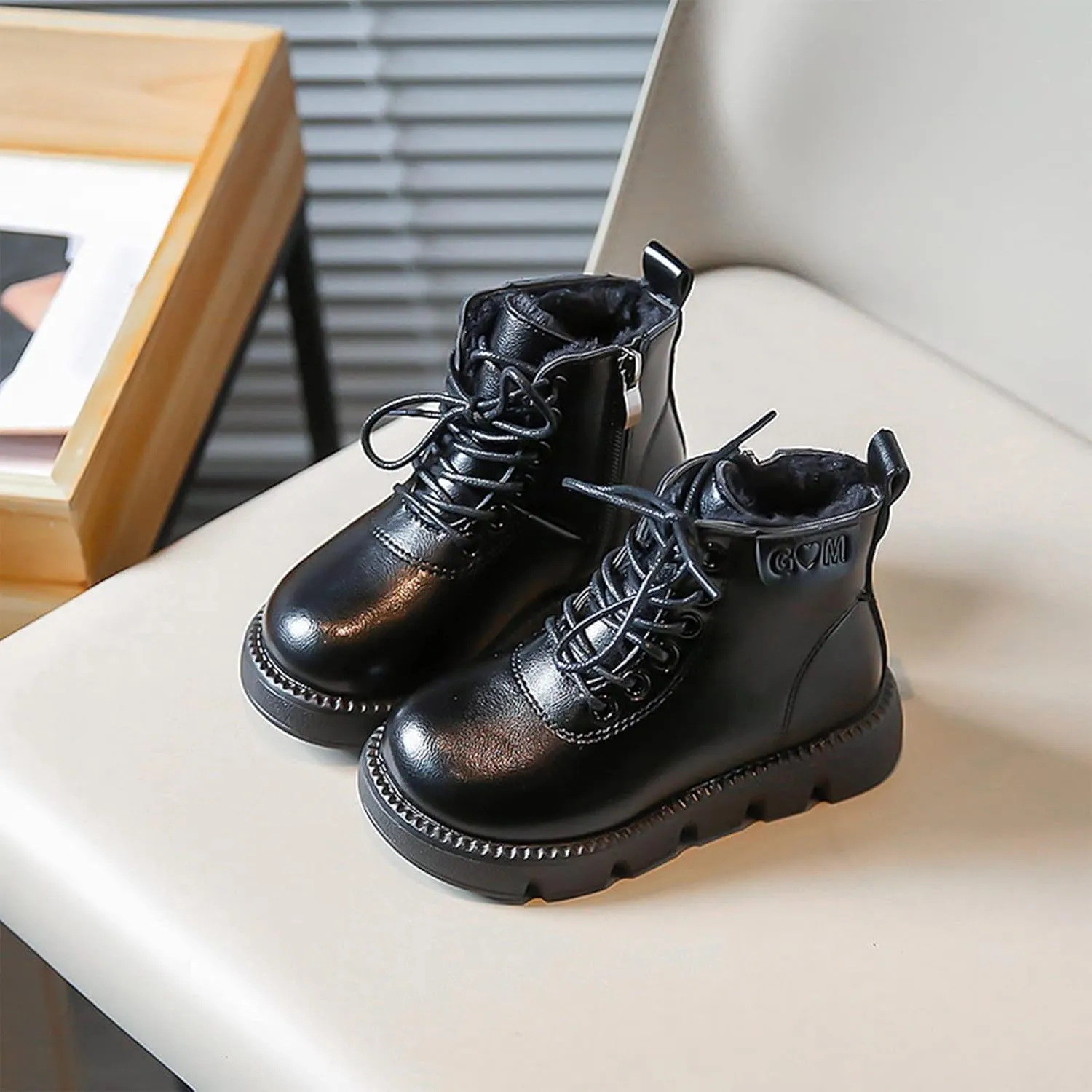 Girls Fuzzy Warm Winter Short Boots Lace up Furry Faux Fur Lining Bootie Shoes Classic Casual Walking Work Boots