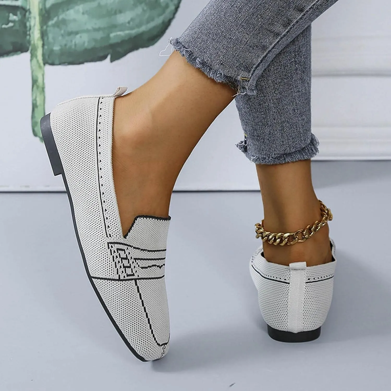 Hbeylia Slip On Loafers For Women Ladies Fashion Casual Breathable Square Toe Low Heels Dress Oxfords Business Formal Office Slip-On Flats Leisure Driving Walking Shoes