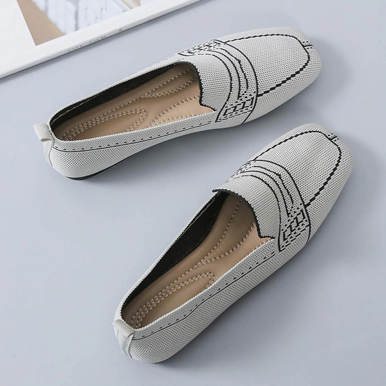 Hbeylia Slip On Loafers For Women Ladies Fashion Casual Breathable Square Toe Low Heels Dress Oxfords Business Formal Office Slip-On Flats Leisure Driving Walking Shoes