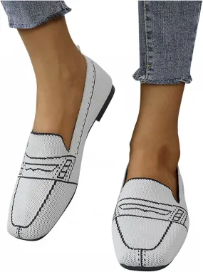 Hbeylia Slip On Loafers For Women Ladies Fashion Casual Breathable Square Toe Low Heels Dress Oxfords Business Formal Office Slip-On Flats Leisure Driving Walking Shoes