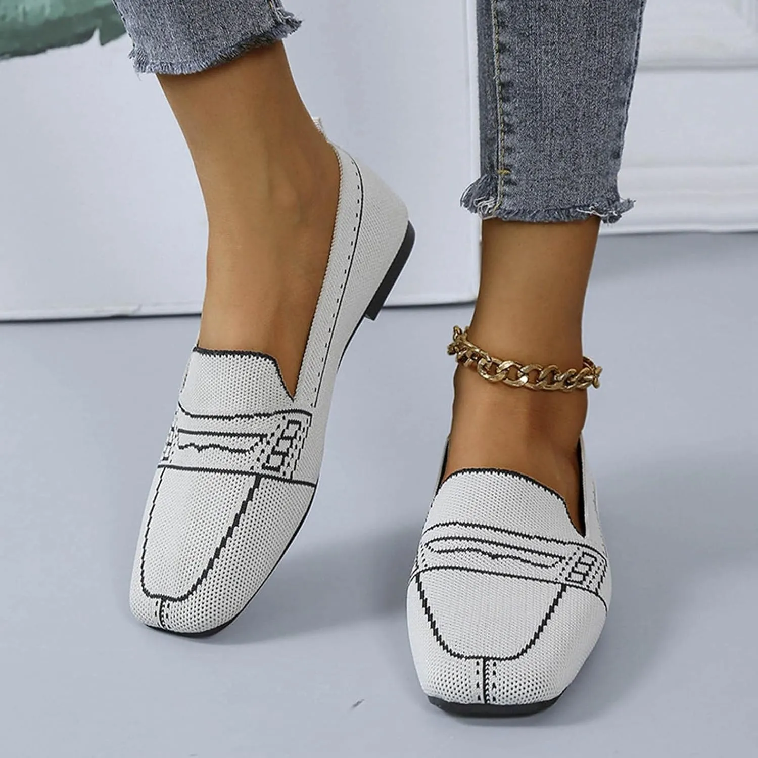 Hbeylia Slip On Loafers For Women Ladies Fashion Casual Breathable Square Toe Low Heels Dress Oxfords Business Formal Office Slip-On Flats Leisure Driving Walking Shoes