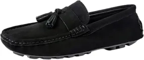 HOOENG Loafer Shoes Driving Moccasins for Men Genuine Leather Tassel Stitching Details Round Toe Suede Vamp Lightweight Resistant Flexible Outdoor Slip On (Color : Black, Size : 8.5)
