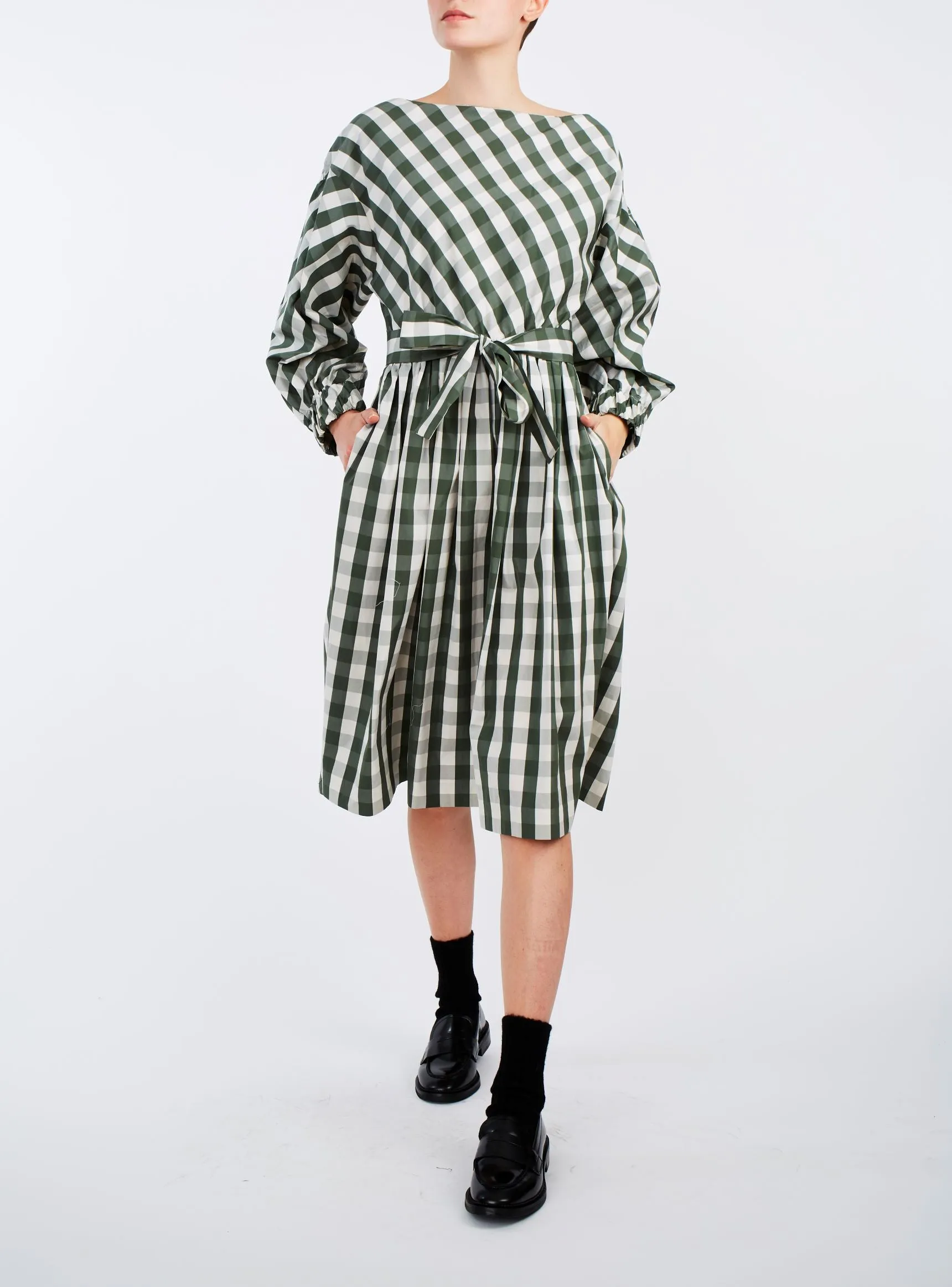 Jane Dress - Green & White