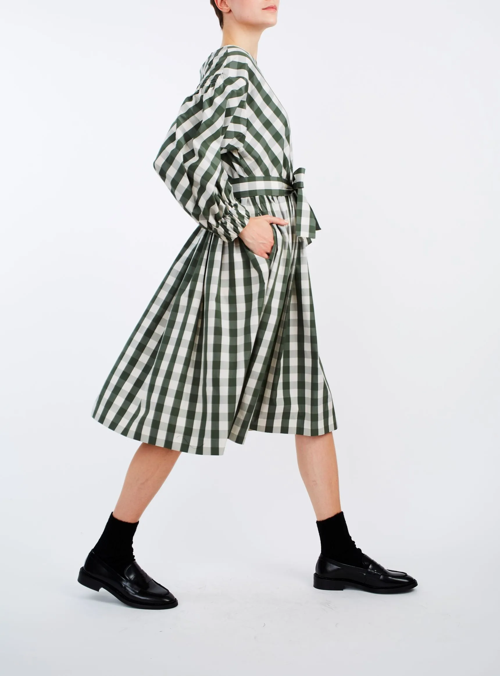 Jane Dress - Green & White