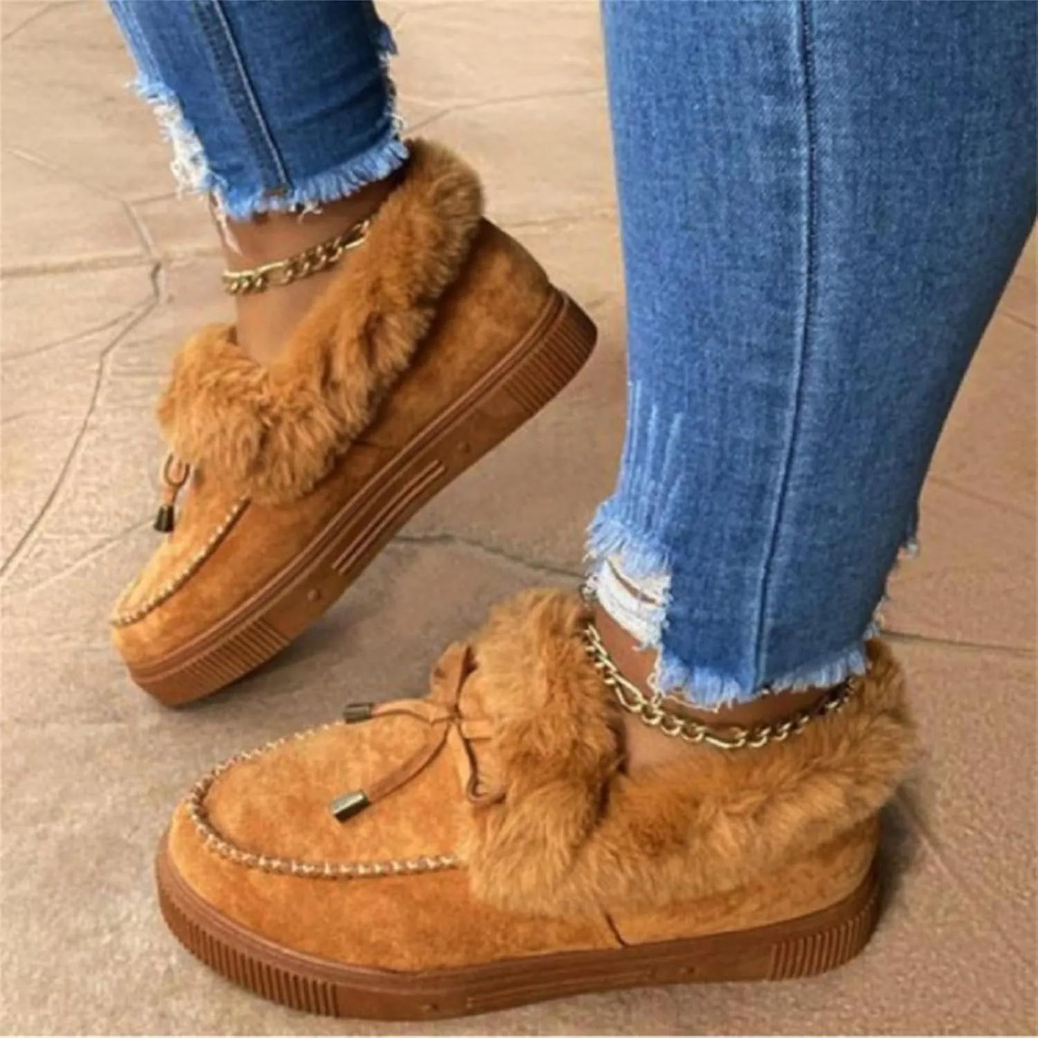 Ladmiple Snow Boots For Women 2023 Trendy Casual Slip-on Warm Loafers Faux Fur-Lined Comfortable Winter Snow Ankle Booties