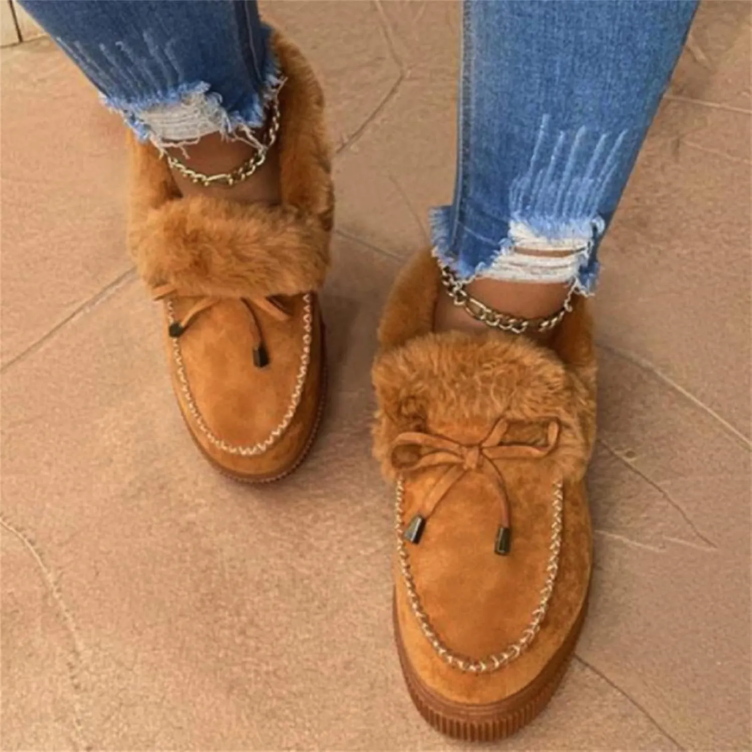 Ladmiple Snow Boots For Women 2023 Trendy Casual Slip-on Warm Loafers Faux Fur-Lined Comfortable Winter Snow Ankle Booties