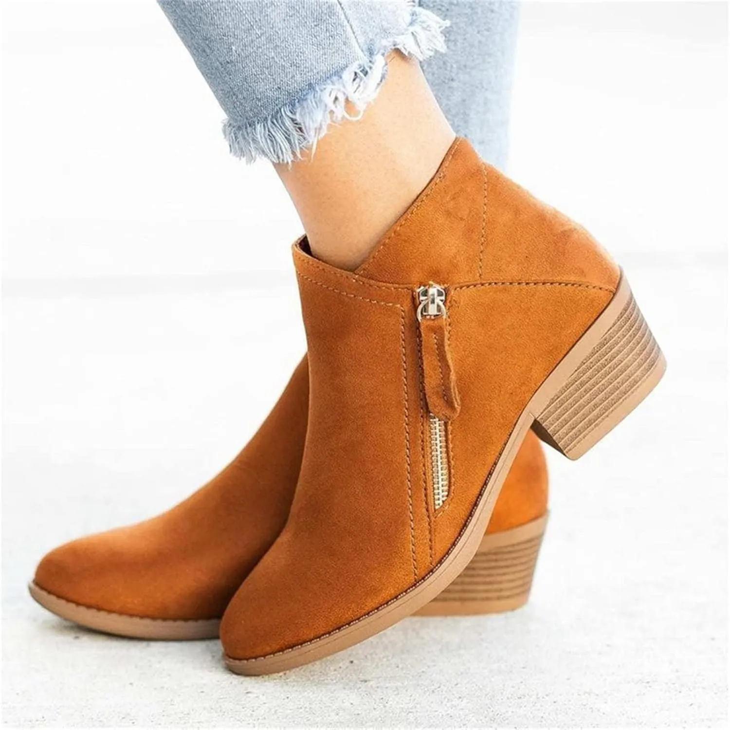 Lausiuoe Boots For Women Ankle Booties Low Heel Cutout Block Stacked Chunky Heel Casual Dressy Slip on Fashion Booties