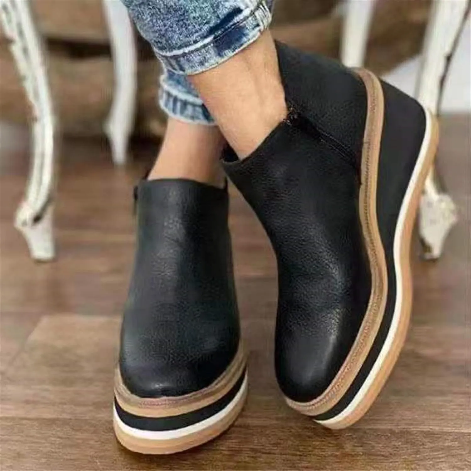 Lausiuoe Wedge Booties For Women Closed Toe Ankle Boots Heeled Dress Shoes Casual Dressy Platform Western Fall Booties