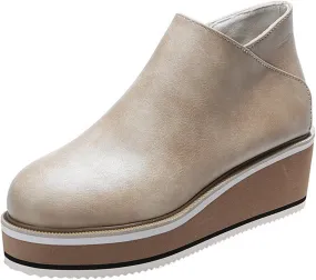 Lausiuoe Wedge Booties For Women Closed Toe Platform Ankle Booties Slip on Casual Dressy Fashion Heeled Western Fall Boots