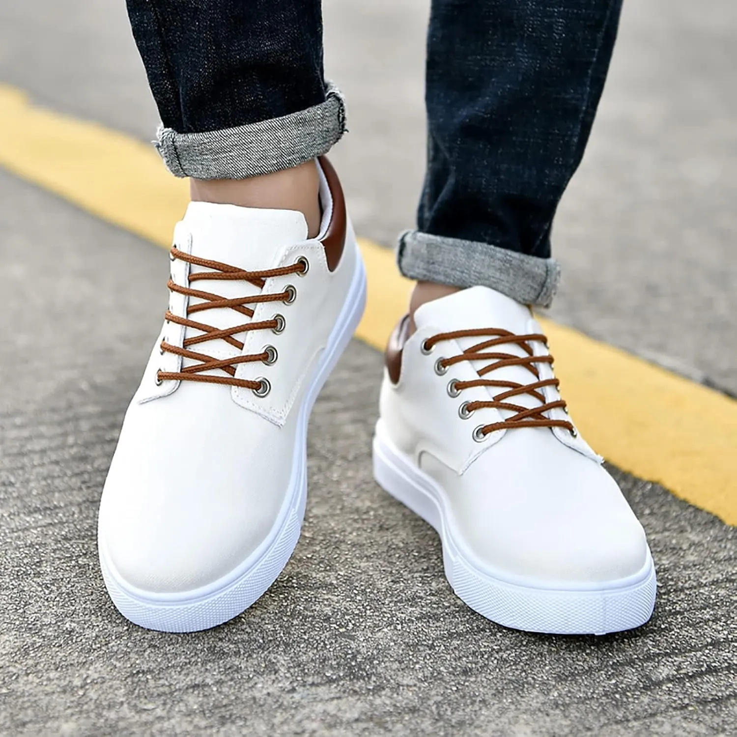 Men Low Top Canvas Walking Shoes Lace-Up Fashion Casual Sneakers Wide Width Breathable Sport Shoes Slip On Platform Sneakers