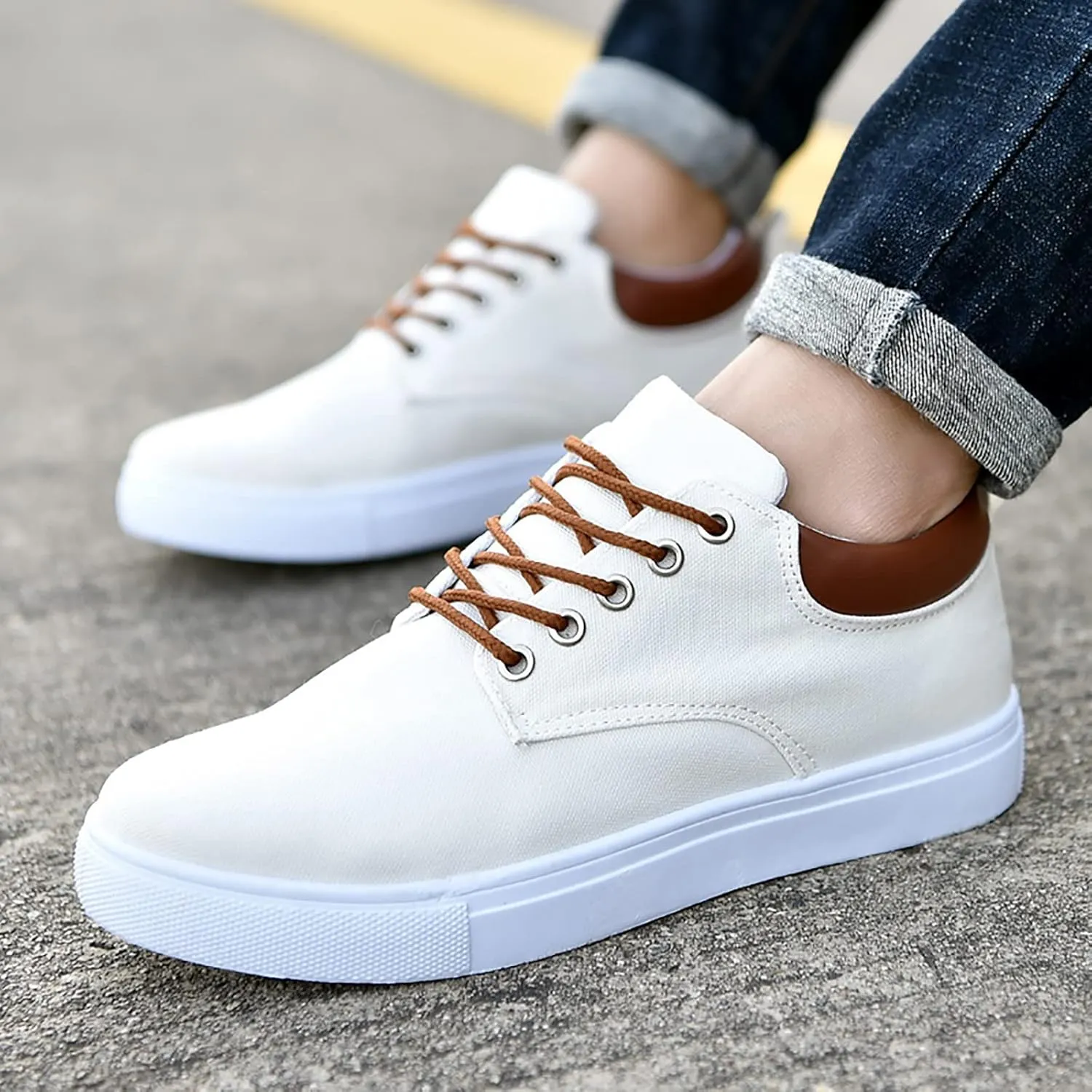 Men Low Top Canvas Walking Shoes Lace-Up Fashion Casual Sneakers Wide Width Breathable Sport Shoes Slip On Platform Sneakers