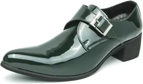 Men's Patent Leather Pointed Monk Strap Low Chunky Heel Loafers Fashion Classic Slip On Comfort Non-Slip Business Dress Oxford Shoes for Wedding Dance Party