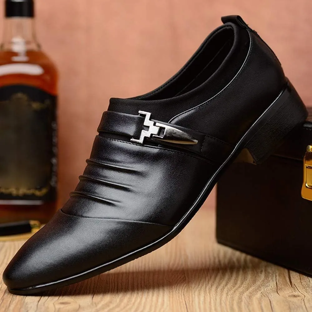 Men's Strap Buckle Slip-on Dress Loafers Shoes Formal Tuxedo Leather Shoes for Male Business Work Women Walking Sneaker