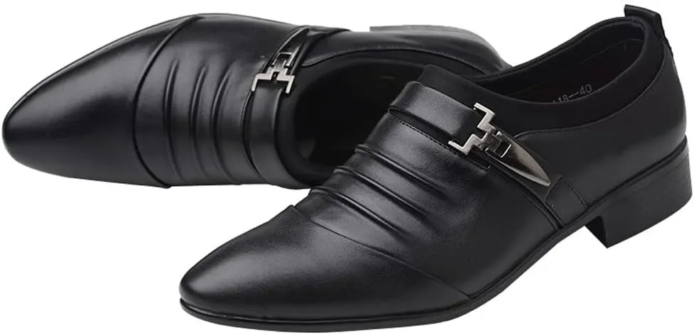 Men's Strap Buckle Slip-on Dress Loafers Shoes Formal Tuxedo Leather Shoes for Male Business Work Women Walking Sneaker