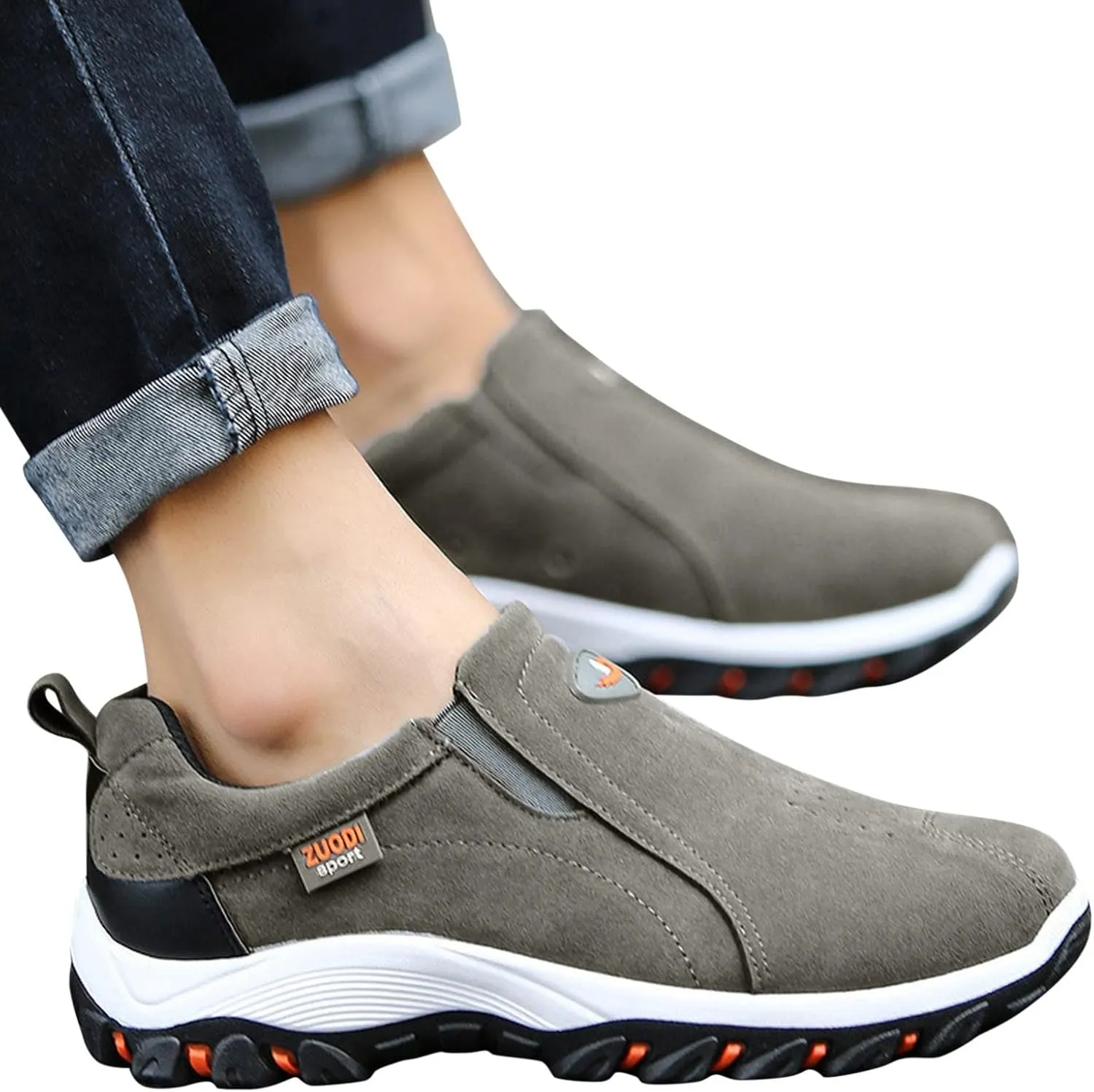 Men's White, Black, Grey Hiking Shoes - All Season, Flat Heel, Round Toe, Slip-On, Water Resistant, Slip-Resistant, Casual, Outdoor, Adult Men's Size