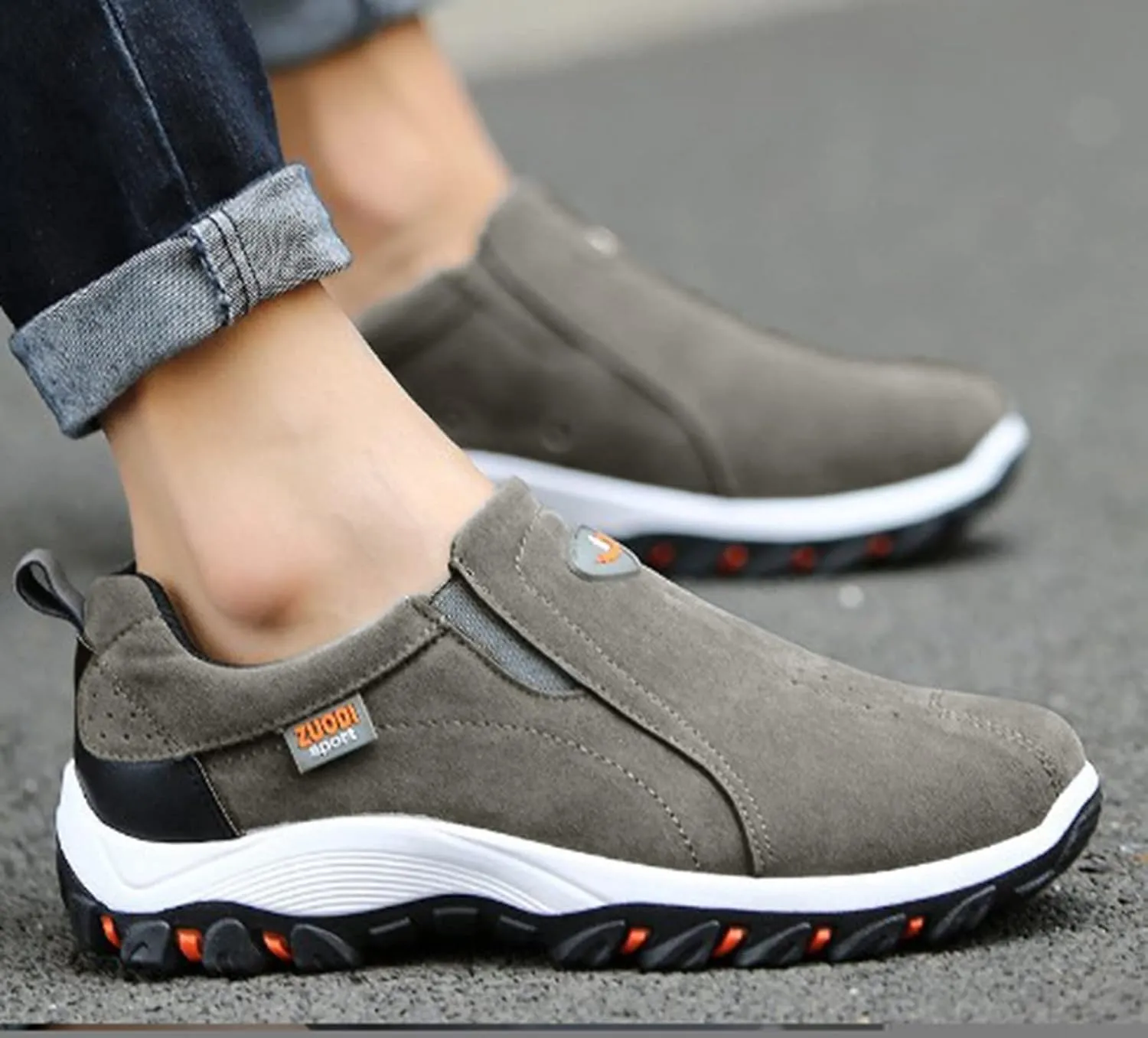 Men's White, Black, Grey Hiking Shoes - All Season, Flat Heel, Round Toe, Slip-On, Water Resistant, Slip-Resistant, Casual, Outdoor, Adult Men's Size