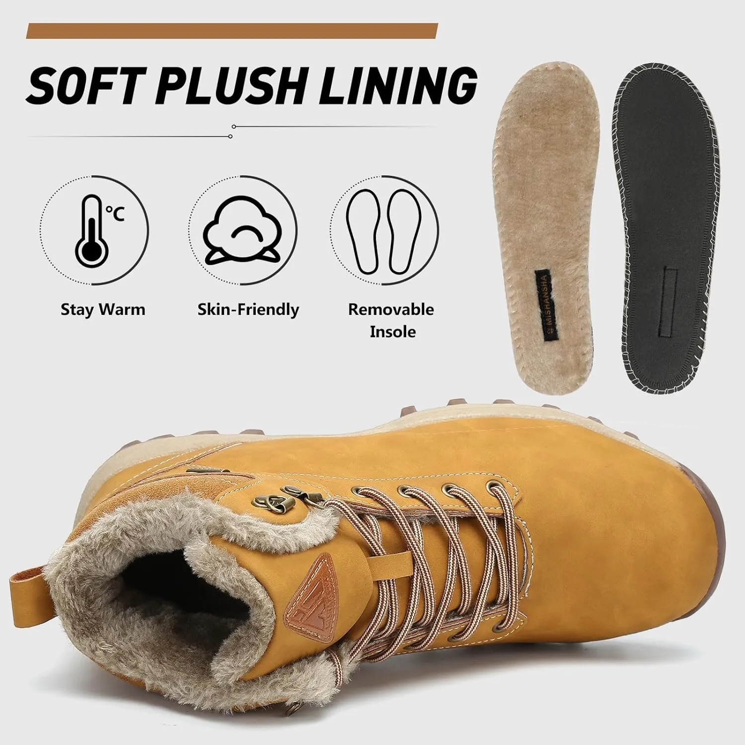 Mishansha Winter Boots for Men Women Waterproof Snow Boots Warm Lined Non Slip Hiking Boot